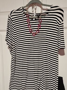 Talbots Black and White Striped Short-Sleeve Tee